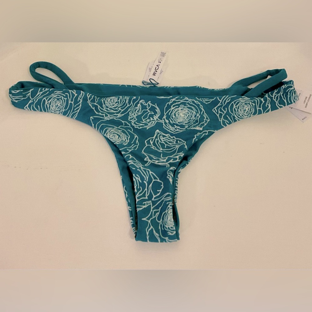 NWT RVCA Women's Bikini Bottoms Teal White Rose Print SZ -  XL
